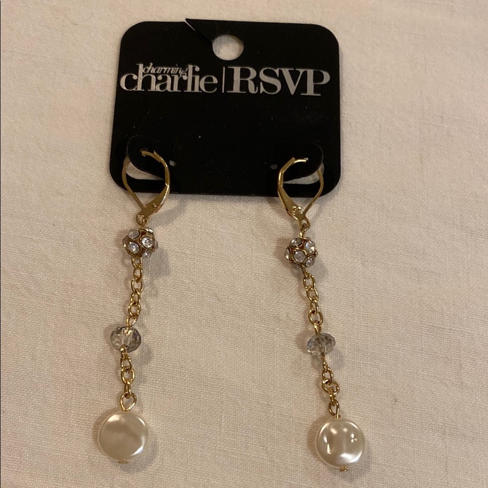 Charming Charlie Gold and White Elegant Earrings